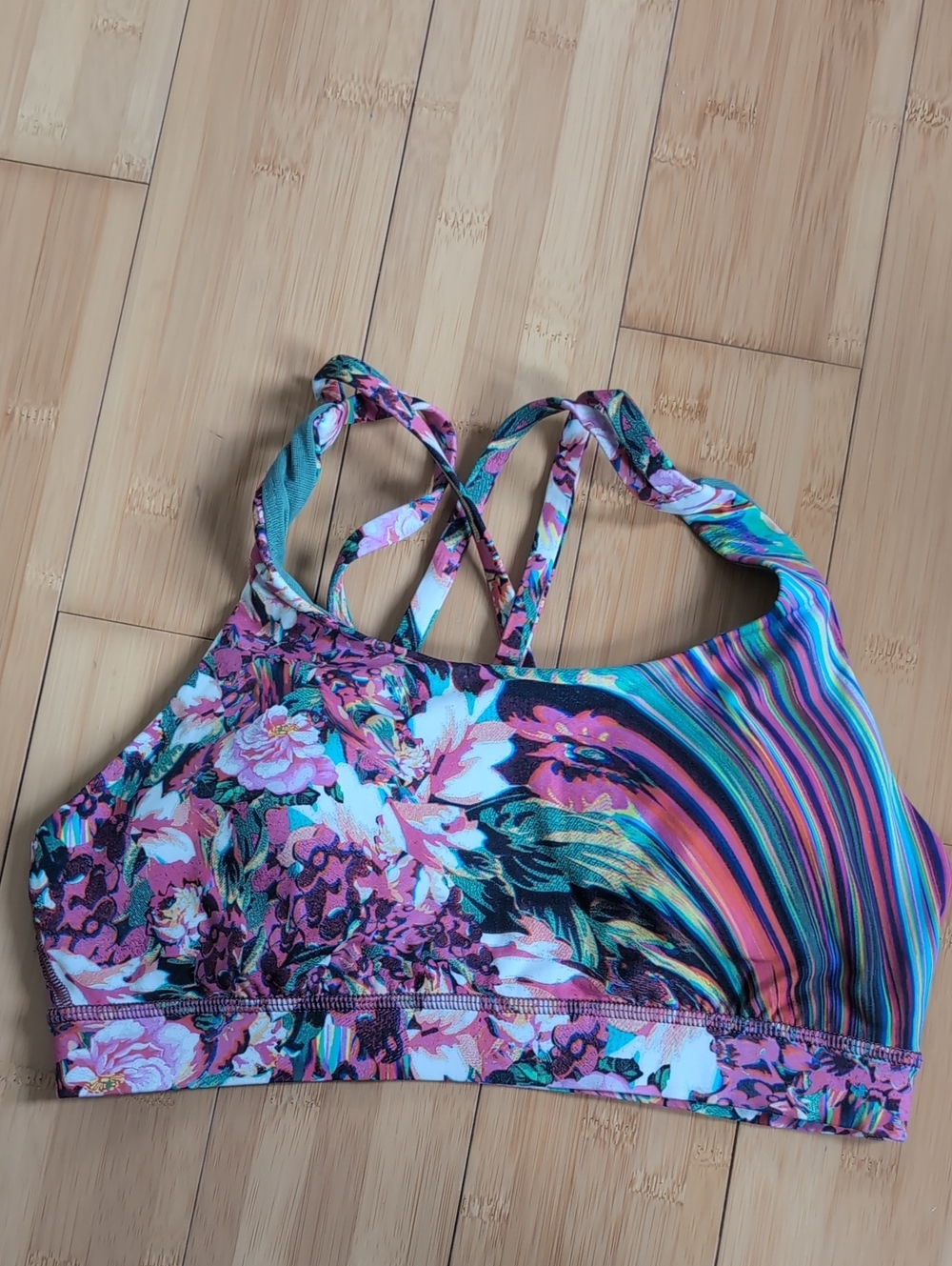 Lululemon Floral Stripe Multi-Color Strappy Sports Bra